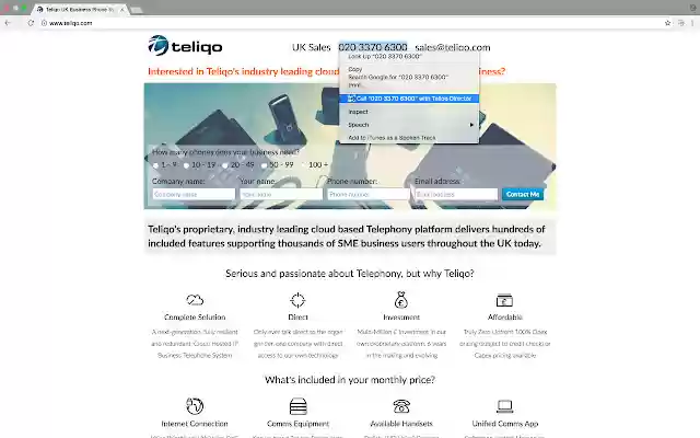 Teliqo Click To Call  from Chrome web store to be run with OffiDocs Chromium online