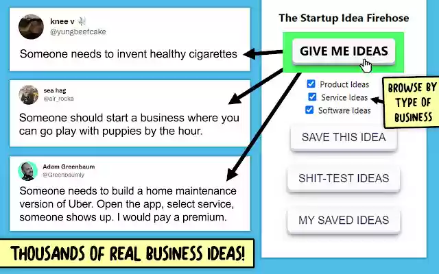 The Startup Idea Firehose from Chrome web store to be run with OffiDocs Chromium online The Startup Idea Firehose from Chrome web store to be run with OffiDocs Chromium online