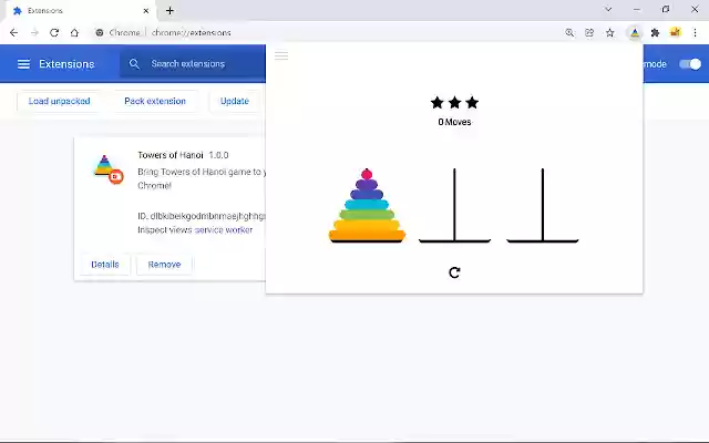 Towers of Hanoi  from Chrome web store to be run with OffiDocs Chromium online