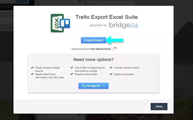 Chrome वेब स्टोर से Trello Export Excel Suite को OffiDocs Chromium online के साथ चलाया जाएगा