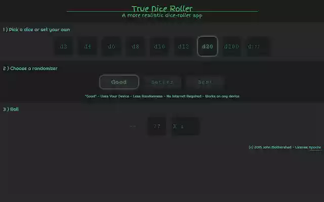 True Dice Roller  from Chrome web store to be run with OffiDocs Chromium online