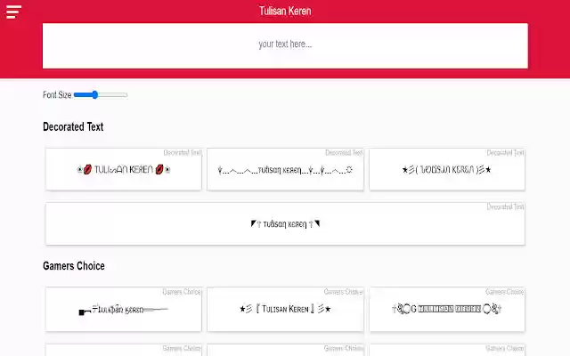 Tulisan Keren copy and paste from Chrome web store to be run with OffiDocs Chromium online Tulisan Keren copy and paste from Chrome web store to be run with OffiDocs Chromium online
