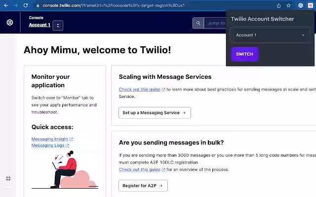 Twilio Account Switcher from Chrome web store to be run with OffiDocs Chromium online Twilio Account Switcher from Chrome web store to be run with OffiDocs Chromium online