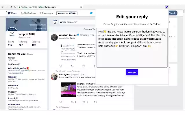 Twitter Add Instant Reply  from Chrome web store to be run with OffiDocs Chromium online