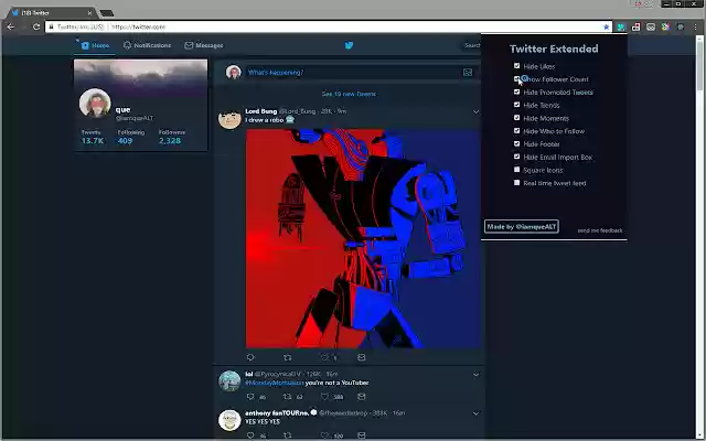 Twitter Extended  from Chrome web store to be run with OffiDocs Chromium online