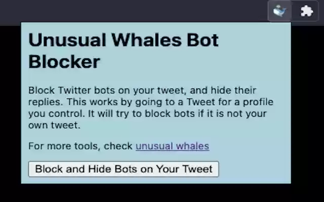 Unusual Whales Twitter Bot Blocker  from Chrome web store to be run with OffiDocs Chromium online