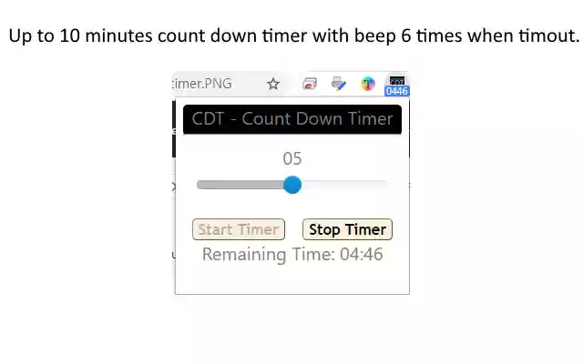 Hanggang 10 minutong count down timer mula sa Chrome web store na tatakbo sa OffiDocs Chromium online