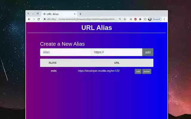 URL Alias  from Chrome web store to be run with OffiDocs Chromium online