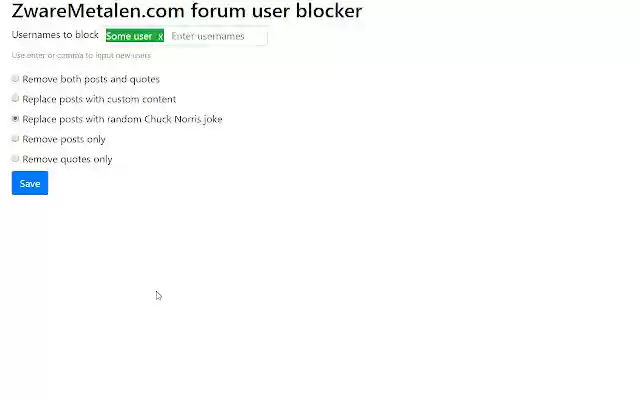 UserBlocker for ZwareMetalen  from Chrome web store to be run with OffiDocs Chromium online