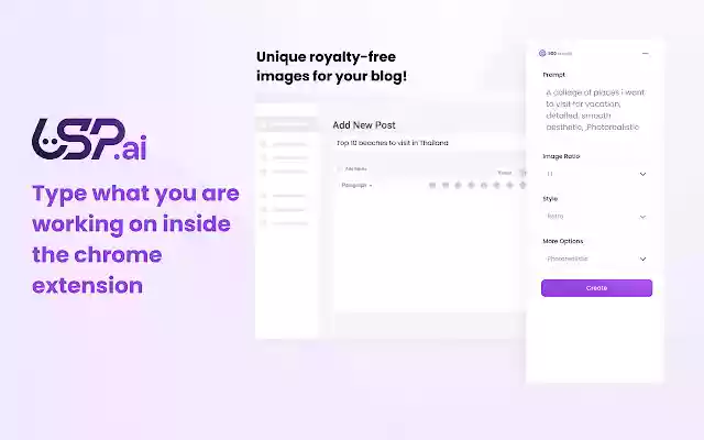 USP.ai ROYALTY FREE AI Image Generator  from Chrome web store to be run with OffiDocs Chromium online