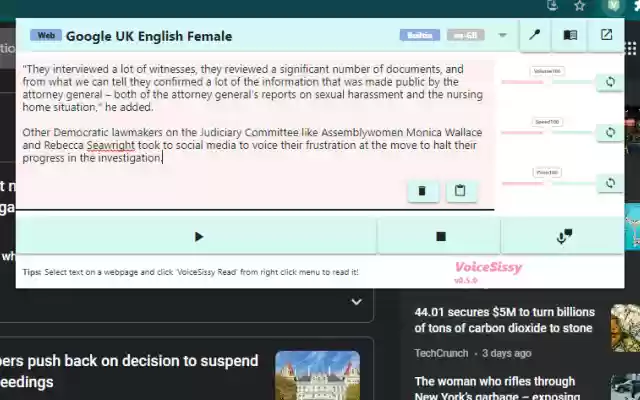 VoiceSissy (Speech to Text to Speech TTS STT)  from Chrome web store to be run with OffiDocs Chromium online