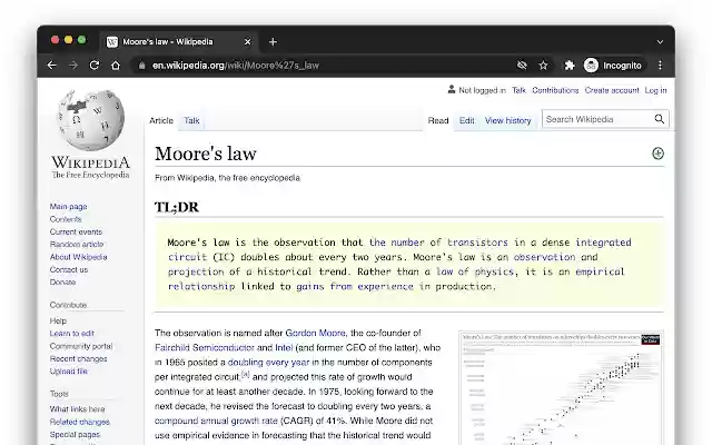 Wikipedia TLDR  from Chrome web store to be run with OffiDocs Chromium online