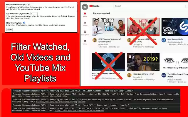 YouTube Recommendations Filter  from Chrome web store to be run with OffiDocs Chromium online