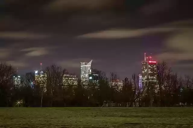 Free download Warsaw Skyscrapers Night Office -  free photo or picture to be edited with GIMP online image editor