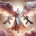 a big angel girl with two miniguns