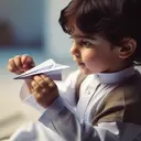 a child flying a paper plane