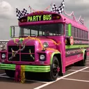 a hot pink party school bus