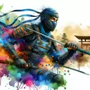 a ninja in a combat suit , watercolor painting, animation