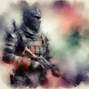 a ninja in a combat suit , watercolor painting, animation, dreamy