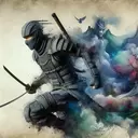 a ninja in a combat suit , watercolor painting, animation, fantasty