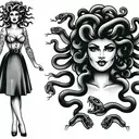 a pin up medusa tattoo with no color