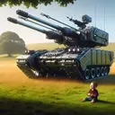a robotic tank with 6 miniguns and a baby