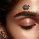 a small crown tattoo  on the face above the eyebrow