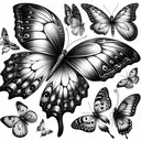 a tattoo with no color of different butterflies