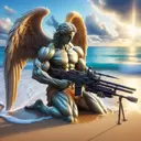 angel with 2 miniguns on the beach