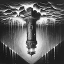 color charcoal  painting,  a upside down lighthouse ,  water waves, fisheye camera 5 point perspective, falling, leaking