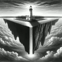 color charcoal  painting,  a upside down lighthouse , upside down lake , water falling