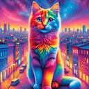 colorful cute cat in a colorful city