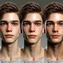 create a photorealistic face texture of a 18 year old boy from front view,side view and from back view