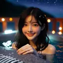 cute girl in a hot tub at night