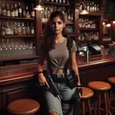 girl in a bar with two miniguns