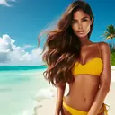 model in bikini on beach