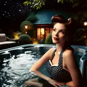pinup girl in a hot tub at night