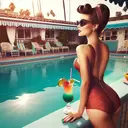 pinup girl in a swimsuit at the pool