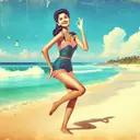 pinup girl in small swimsuit on beach