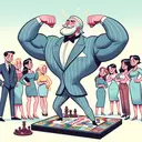 real life monopoly guy ripped with a lot of muscle flexing in front of pretty girls
