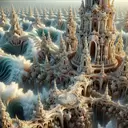 sea of fractals, an ornamental  tower, large waves