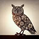 silhouette of a owl made of clock and gears and gems  engraved with fractals and mandala 4k, geometric