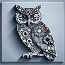 silhouette of a owl made of clock and gears and jewels engraved with fractals and mandala 4k, geometric