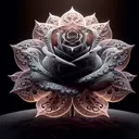 silhouette of a rose made of  glass engraved with fractals and mandala 4k, black background