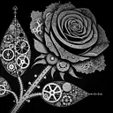 silhouette of a rose made of clock and gears and flowers engraved with fractals and mandala 4k, geometric