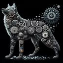 silhouette of a wolf made of clock and gears and shards of glass engraved with fractals and mandala 4k, geometric