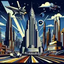 space city,  high contrast,  1920s art deco poster mix with 1950 pulp fiction art style,