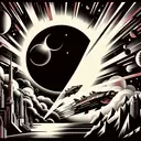 space eclipse,  high contrast,  1920s art deco poster mix with 1950 pulp fiction art style,