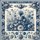 vintage style card featuring toile de jouy pattern with lake flowers fractals and chinoiserie blue with baroque border