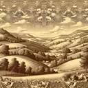 windows xp bliss wallpaper with toile de jouy pattern, sepia